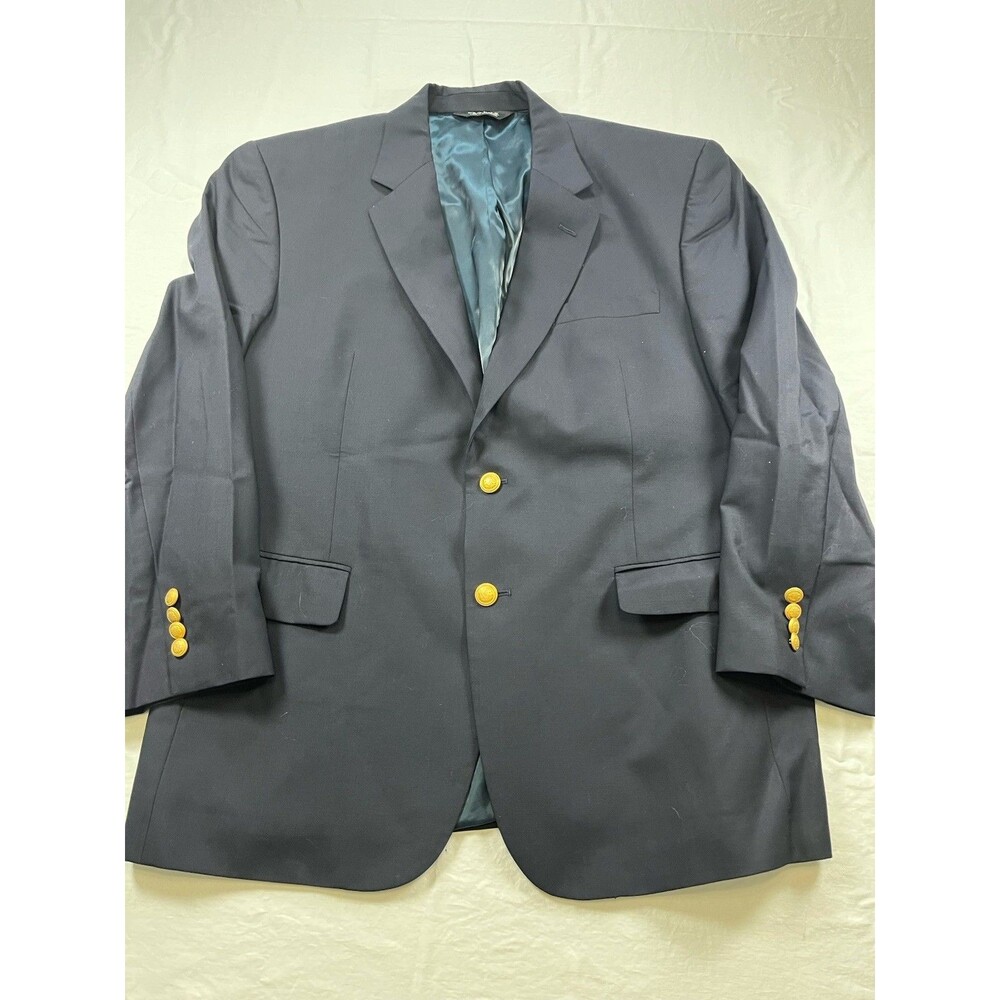 Jos A Bank 44S Navy Wool Blazer Mens Jacket Gold Crest Buttons Preppy Ivy League